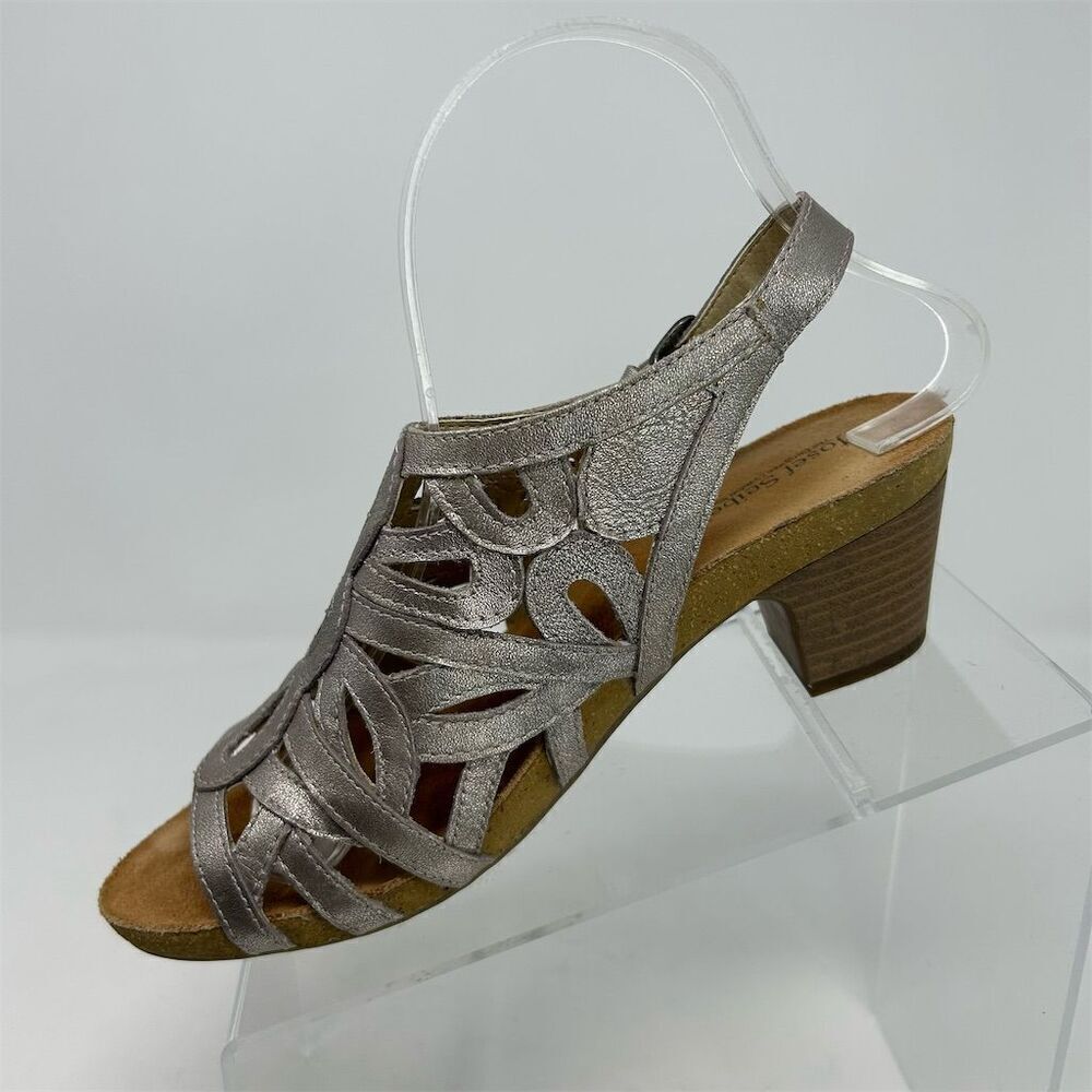 Josef Seibel Silver Leather Slingback Sandals Size 38 (US 7-7.5) Open Toe Casual - Picture 3 of 13